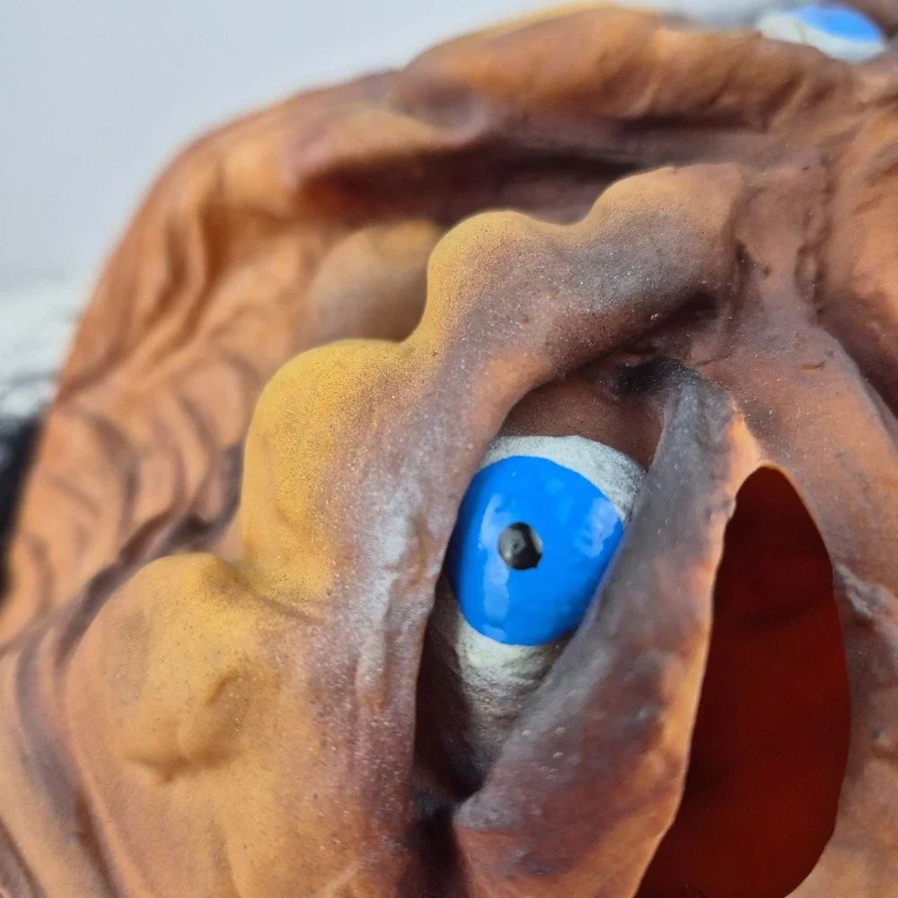 Vtg Halloween Mask Pig Ghoul Monster Latex Hair Blue Eyes Sri Lanka 80s‎ 90s